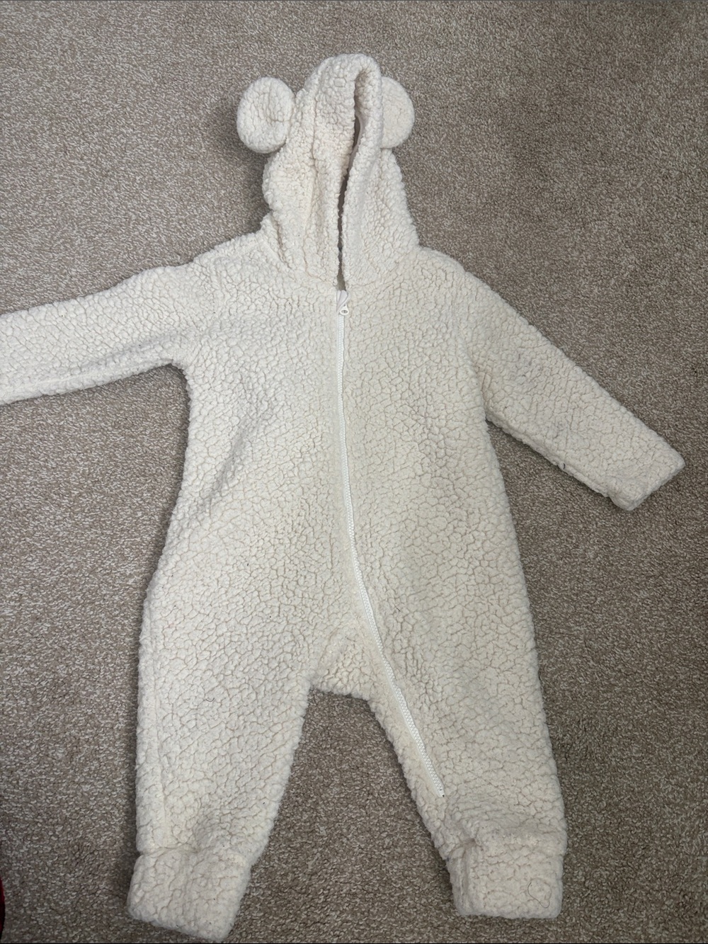 omighty Cream Sherpa Hooded One-Piece with Ear Details